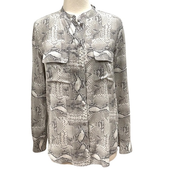 Equipment Silk Snakeskin Print Button Front Shirt Grey SZ M - Picture 1 of 7